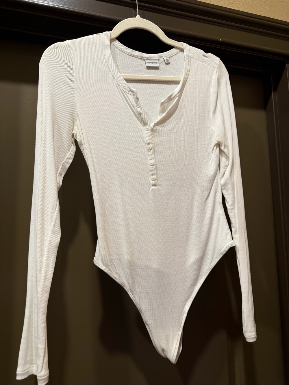Sunday Best Aritzia White Long Sleeve Henley Bodysuit